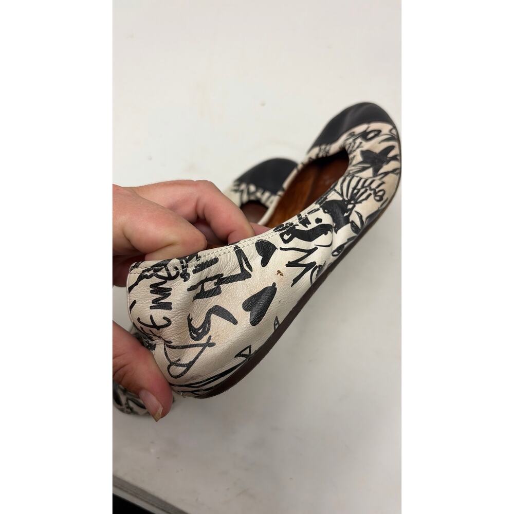 Lanvin graffiti-print ballet flats white black leather cap toe sz 36 - Picture 7 of 7
